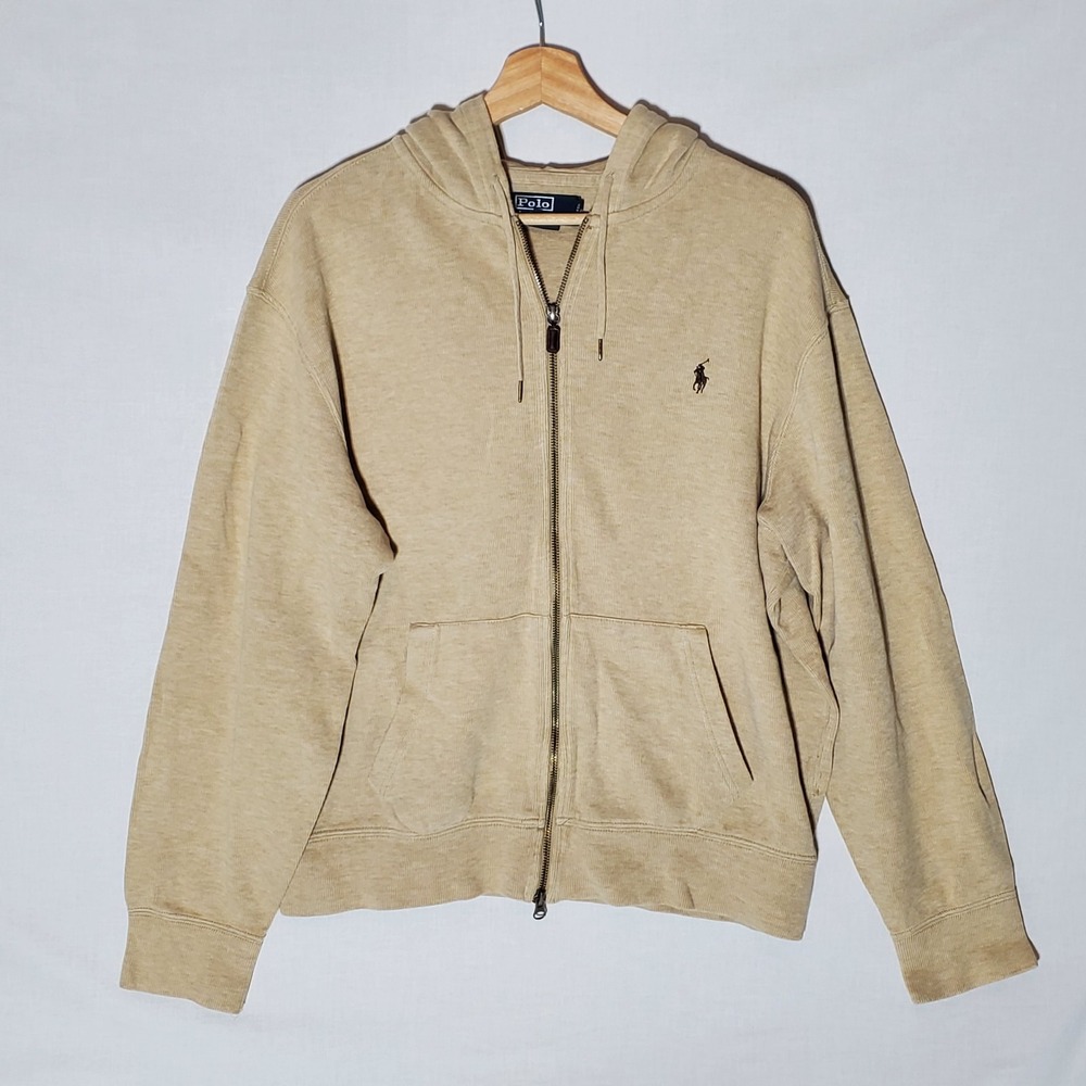 Vintage Polo Ralph Lauren Hoodie Jacket Mens L Brown FullZip Pockets Preppy Pony